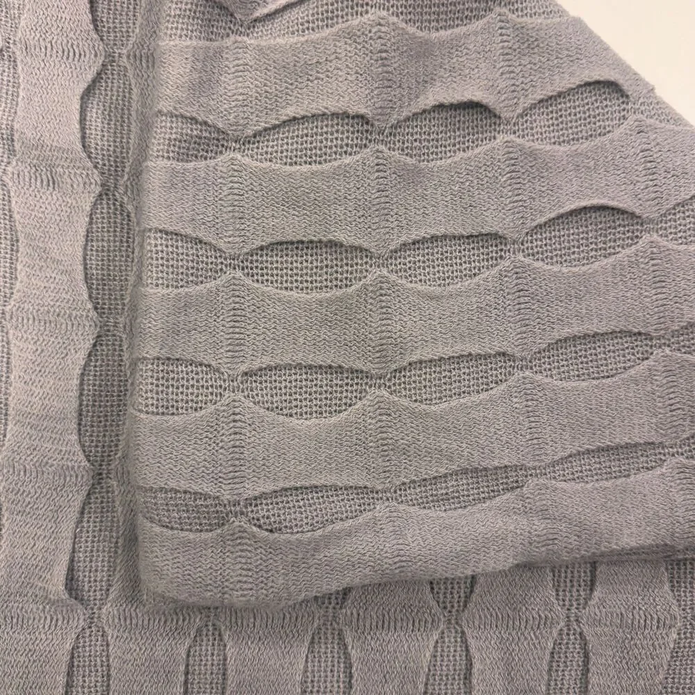 West Elm Gray Ribbon Knitted Acrylic Cotton Zip Close Pillow Cover 20